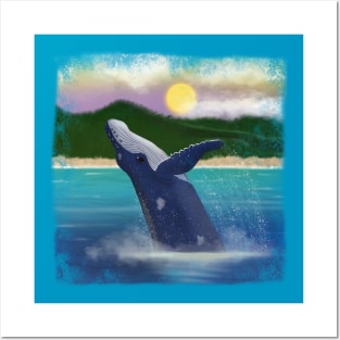 Humpback Whale at Sunset Original Posters and Art